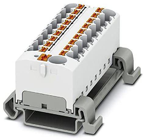 PHOENIX CONTACT PTFIX 10/18X4-NS35A WH Verteilerblock, 800 V, 32 A, Anzahl der Anschlüsse 19, Querschnitt 0,2 mm² - 6 mm², AWG 24 - 10, Breite 64,8 mm, Weiß, 8 Stück