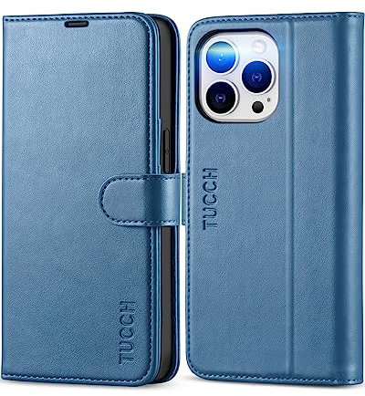 TUCCH Cover per iPhone 13 Pro 5G Custodia Portafoglio Tasca Carte Blocco RFID Pelle Sintetica Magnetica Flip Chiusura Protezione Antiurto Portacellulare Compatibile iPhone 13 Pro (6,1 2021), Azzurro