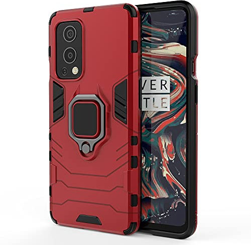 ESTH® Hülle für OnePlus Nord 2 5G,[360° Drehbarer Ständer] [5X Militärqualität Anti-Fall Schutz] Case Schutzhülle, Rot