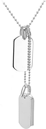 Tuscany Silver Men's Sterling Silver Double Dog Tag on Adjustable Ball Chain of 46cm/18' Engraving