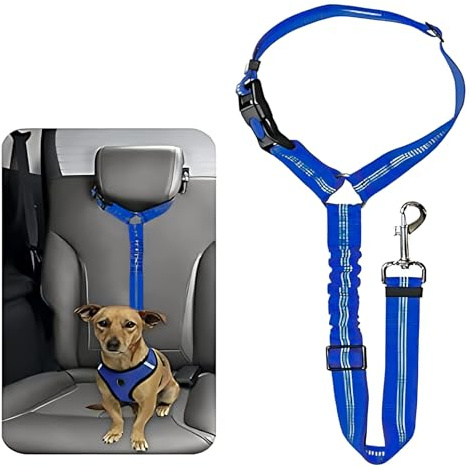 Dog Seatbelt For Cars Adjustable - Headrest Dog Car Seat Belt Restraint Puppy - Elastic Pet Dog Seat Belt harness - Strong Leads Harness for Dogs Cats and Pets (MAIN) (BLUE)