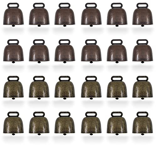 24 Stück Weideglocken, Kuhglocken, Pferd, Schaf, Bronze, Glocke, Lärm, Bauernhof, Tier, laute Kupferglocke, dekorative Glocken für Hunde, Katzen, Weihnachtsbaum, Haustier, Anti-Verlust (2 Farben)