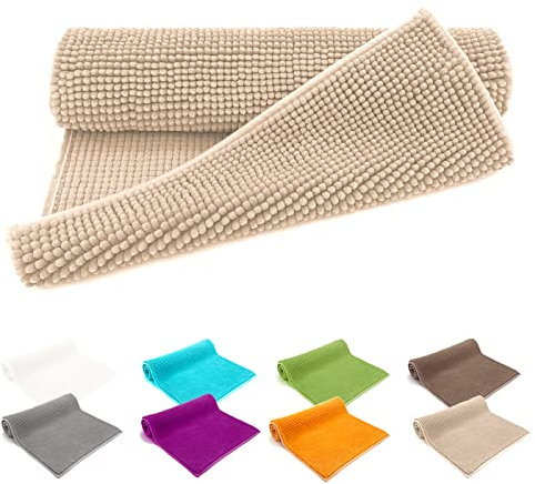 heimtexland ® Badvorleger Chenille Super Flauschig Saugstark Badteppich Badematte Ökotex Typ771 Beige 70 x 120 cm