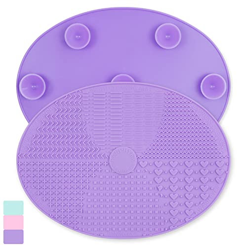 Tapis de nettoyage en silicone pour pinceaux de maquillage - Grande taille - Avec ventouse - Violet