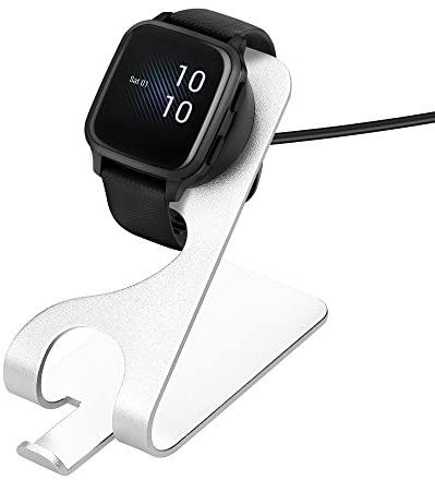 kwmobile USB Ladegerät kompatibel mit Garmin Venu Sq/Venu 2S / Fenix 6 / Fenix 5 / vivoactive 3 - USB Kabel Charger Stand - Smart Watch Ladestation - Ladekabel mit Standfunktion in Schwarz Silber