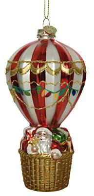 Kaemingk Christbaumschmuck Glas 16cm Weihnachtsmann im Heißluftballon Weihnachtskugeln bunt rot