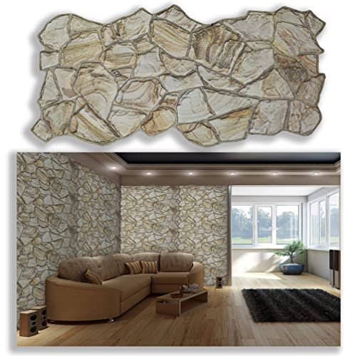 Paneles de pared 3D para decoración de paredes interiores, paneles de revestimiento de pared de piedra arenisca de miel de PVC no adhesivos para el hogar y la oficina - (10 piezas/4,7 m2)