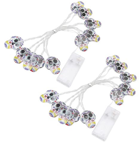 2 Stück Totenkopf-Lichterketten, dekorative Außenleuchten, Totenkopf-Dekorations-Lichterketten, für die Anordnung von Szenen im Innen- und Außenbereich