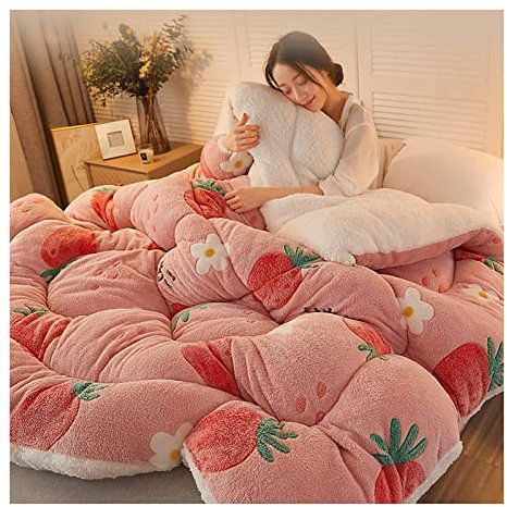 Uziqueif Winterbettdecke, Super warm Lamm-Steppdecke, 2,5-5 kg Winter-Decke Doppelseitige Fleece-Steppdecke, Verdickt Warm Plüsch-Decke Einfarbig Daunendecke,Rosa,150×200cm(2.5kg)