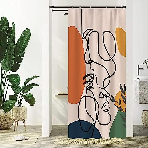 Uiiooazy Duschvorhang 90x180cm, Duschvorhang Schmal Terracotta Boho Style Orange Abstrakt Muster Klein Duschvorhänge Anti Schimmel Stoff Waschbar Wasserdicht Polyester Bad Vorhang mit 6 Haken