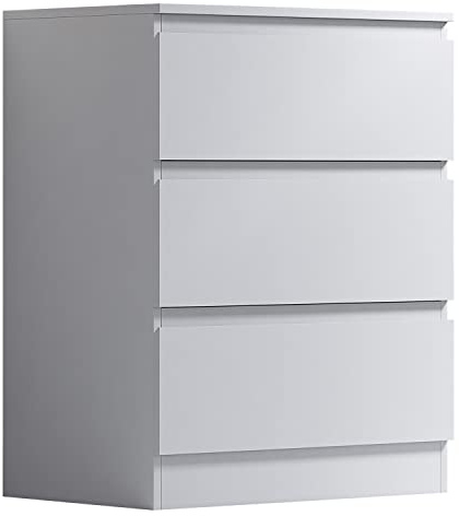 FWStyle Matt White 3 Drawer Chest of Drawers Bedside Cabinet Scandinavian Style Bedroom Furniture