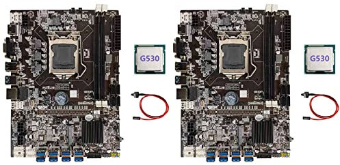 KVSERT 2 placas base B75 BTC Mining + CPU G530 + cable de interruptor LGA1155 8XPCIE adaptador USB compatible 2 placas madre DDR3 B75 USB BTC