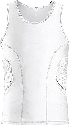 Gepolstertes Fußballtrikot für Herren, mit Polstern und Rippenschutz, Herzschutz, Brustbeinschutz für Baseball, Basketball, Weiss/opulenter Garten, X-Large