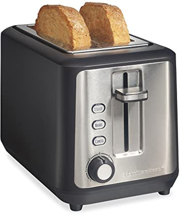 Hamilton Beach Gourmet 2 Slice Slot Toaster with Extra Long & Wide Slots, Sure-Toast Technology, Shade Selector with 7 Browning Levels, Bagel Setting, Matte Black and Stainless Steel (22996)