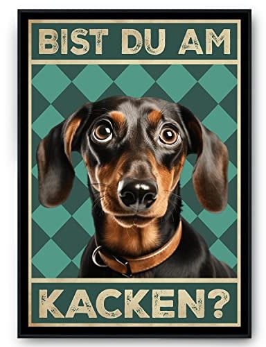 Tigerlino® Bist du am Kacken Hunde Poster Badezimmer Gästebad Wandbild Klo Toilette Dekoration Lustiges Gäste-WC Bild DIN A4 (Dackel)
