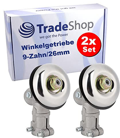 2x Trade-Shop 9-Zahn Getriebekopf/Winkelgetriebe/Trimmerkopf für Motorsense Freischneider Rasentrimmer mit 26mm Rohr / M10 x 1,25 Linksgewinde