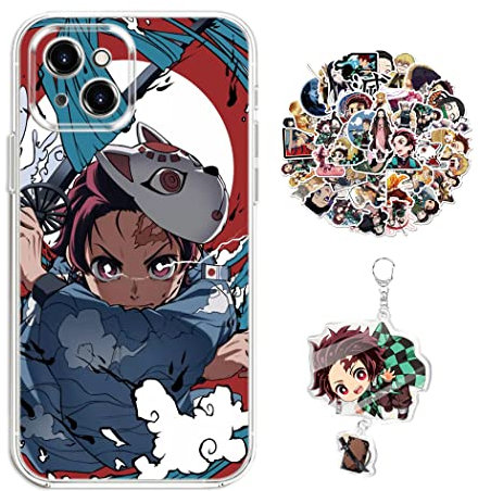 Staremeplz Compatible with iPhone 11 Pro Max Case Demon -Slayer Tanjirou Anime Design [With Keychain and 50pcs Stickers] Cartoon Transparent Soft Silicona Case for iPhone 11 Pro Max