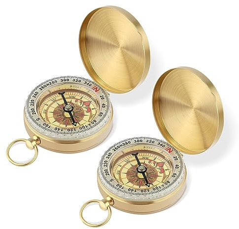 2 STK Kompass Outdoor, 5x1,6cm Kompass Wandern Taschenkompass Clamshell Kompass Kompass für Kinder Erwachsene für die Jagd Klettern (Gold)