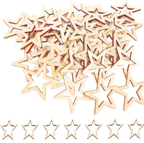YCVSKY Holzsterne Deko(3CM), 100 Stück Holzsterne zum Basteln,Sterne Holz,Deko Sterne Holz für Weihnachten Hochzeit Party DIY Handwerk Tisch