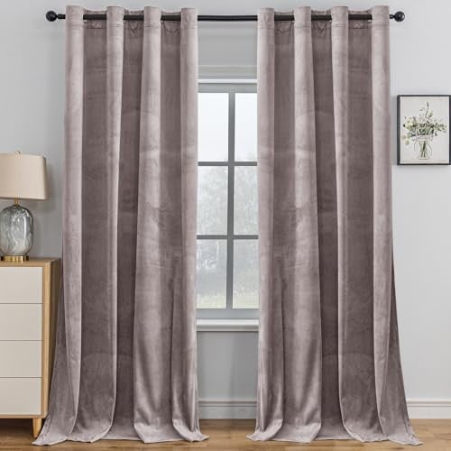 YSTELLAA Tende Velluto Oscuranti Per Interni 2 Pezzi, 140×300CM, Tende Camera Da Letto Moderna, Con Anelli, Termica Isolante Freddo E Caldo, Per Camera Da Letto, Rosa Grigio
