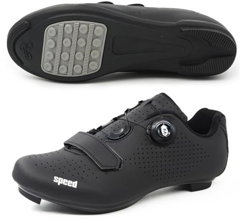 Hixingo Fahrradschuhe Schwarz Herren Damen Rennradschuh MTB Radschuhe, Kompatibel Look SPD SPD-SL, Anti-Skid Atmungsaktiv Harte Sohle Unisex Rennrad Radsportschuhe
