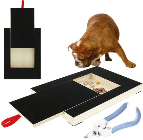 Fyeme Rascador de uñas para perros, almohadilla rascador para uñas con cajón de golosinas, lima de uñas, tabla para rascar para perros, patas con tijeras para uñas de mascotas, cuidado de uñas (B)
