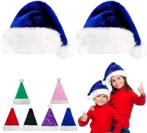 2 Stück Weihnachtsmütze Nikolausmütze Kinder Plüsch,38cm Plüsch Nikolausmütze mit doppeltem Samt für Weihnachtsfeiern,Bequemes Dicker Klassischer Nikolausmütze für festliche Partys im neuen Jahr