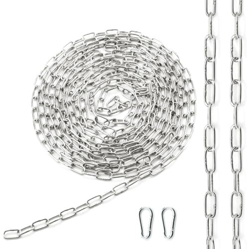 Ziamzra Cadena de acero inoxidable por metros, 5 m, diámetro de 1,5 mm, cadena de acero inoxidable, cadena de extensión de acero redondo, cadena V4A, cadena con mosquetón para perros, silla colgante,