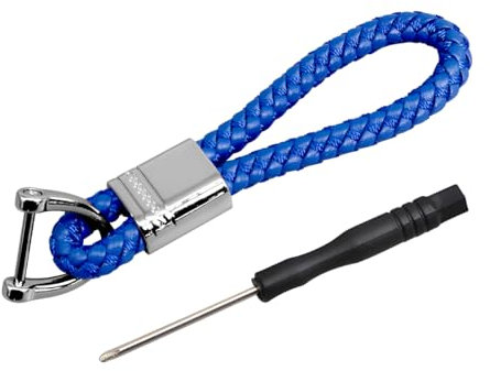JNNJ Porte-Clés De Voiture, Porte Clef Tressé Pour Clés De Voiture, Clé Universelle Avec Boucle Anti Perte, Multicolore Cuir Porte-Clés De Voiture Accessoires En Métal(Argent/Bleu)