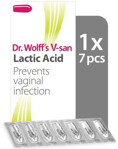 Dr. Wolff's V-san Lactic Acid Pessaries for Prevention of Vaginal Infections 7 pcs | Restore and Maintain Natural Vaginal Health and Vaginal ph | Prevent reoccuring Vaginal infections | Hormone-Free