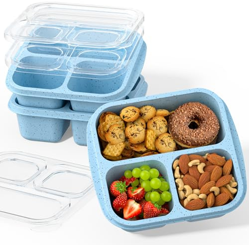 Enstphjoy Snackboxen (3er-Pack) – stapelbare Bento-Boxen mit 3 Fächern, wiederverwendbare Mahlzeiten-Vorbereitungsbehälter, leichte Lunchbehälter für Kinder und Erwachsene, BPA-frei (blau)