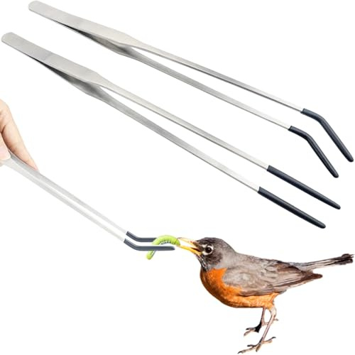 2 pinzas de alimentación de reptiles con punta de goma, pinzas de acero inoxidable, rectas, curvadas, mango largo, herramienta de alimentación de terrario para tanques, lagartos, dragón, araña,