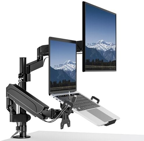 PUTORSEN Monitor Arm with Laptop Tray for 17-32 Screens & 18 Laptops,Monitor and Laptop Desk Mount Height Adjustable Full Motion with Desk Clamp & Grommet,VESA 75/100mm