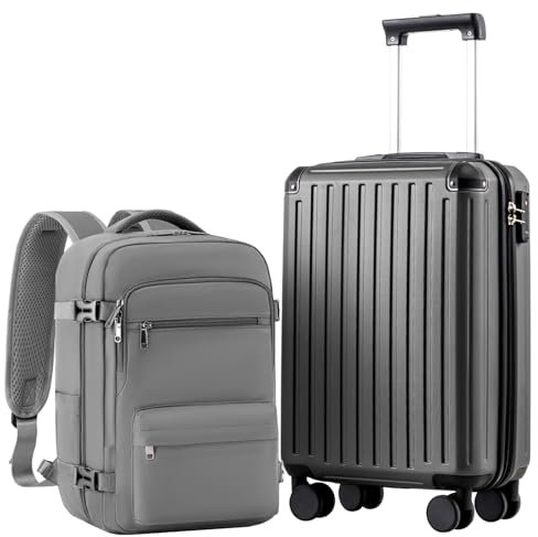 COOLIFE Handgepäck Koffer 55X35X20cm und Kabinen Rucksack 20L(40X25X20cm) Set für Ryanair Flugzeug Handgepäck Kabinengepäck Hartschlagenkoffer Reiserucksack Klein mit TSA-Schloss