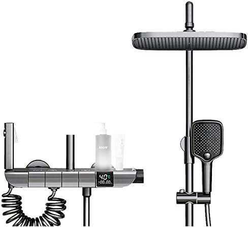 Thermostatisches Duschsystem, Aufputz-Duscharmatur-Set mit Temperaturanzeige, Duschkopf, 3-Modi-Handbrause, Bidet-Handbrause, Wannenauslauf, Badewannen-Duscharmatur