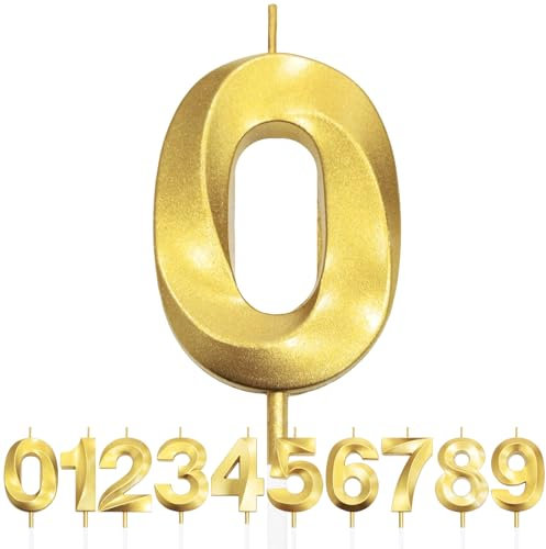 Nummer 0 Geburtstagskerze, 3D Design Gold Glitter Nummer Kerzen, Cake Topper Dekorationen, Kuchen Kerze für Geburtstagsparty, Hochzeitstag, Baby-Dusche, Party-Dekoration