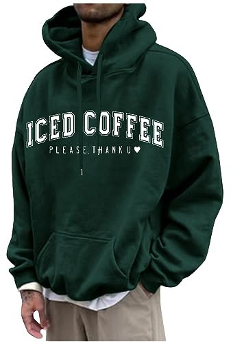 Herren Damen Hoodie Pullover Mit Kapuze Casual Brief Print Sweatshirt Männer Oversize Langarm Kapuzenpullover Locker Kapuzenpulli College Hoodie Mit Taschen & Kordel Langarmshirt (Dark Green,4XL)