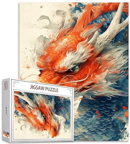 Fantasy Red Dragon 1000 Jigsaw Puzzles für Erwachsene Geeignet für Familienspiele,Mystical Dragon 1000 Piece Puzzle Art Magical Artwork Loong Series