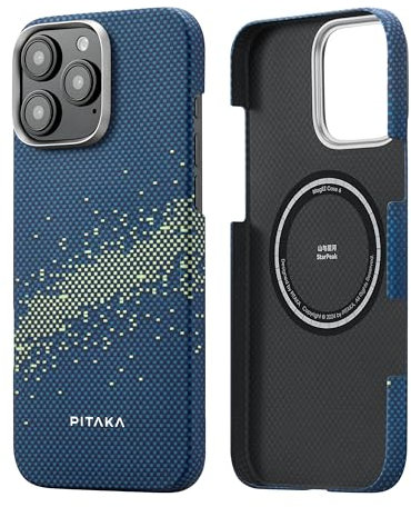 PITAKA Magnetic Case for iPhone 16 Pro Max Lightweight and Slim Aramid Fibre Protective Case with Premium Texture and Precise Cuts [MagEZ Case 5-Tactile Woven] Milky Way Galaxy