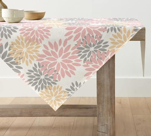 Artoid Mode Blumen Rosa Dahlien Frühling Tischwäsche, Saisonnal Sommer Küche Tisch Dekoration Drinnen Urlaub Party Dekor 100x100 cm