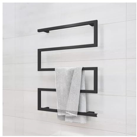 SkyFace Scaldasalviette Elettrico Bagno Nero Opaco, Portasciugamani Riscaldato Elettrico Termostato Termoarredo da Parete, Asciuga Asciugamani Basso Consumo Radiatore a Pannello, 600x800mm