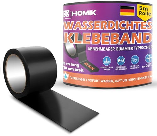 HOMIK 2x Strong Waterproof Repair Tape - 5m x 10cm UV Resistant | Outdoor & Indoor Use - Black