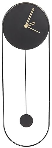 Beliani Wanduhr mit Pendel Metall schwarz batteriebetrieben ohne Zahlen oval Salvan