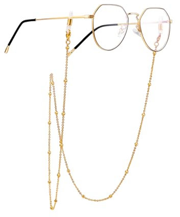 Chaîne Plaque Or pour Lunettes Antidérapant Chaînes et Cordons à Lunettes-Chaîne pour Lunettes Soleil et Vue-3,5mm Maille Boule 71cm longeur Cordon Lunettes pour Femmes Hommes Enfants