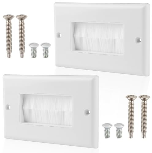 Pasacables de pared, 2 canaletas para cables, empotrables con pincel, enchufe de salida de cable, cubierta para cable de entrada, salida, color blanco