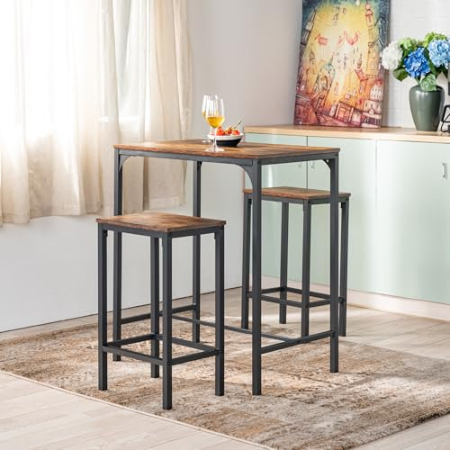 FurnitureR Bartisch mit Barhocker Set, Bartisch Küche mit 2-Hockern, Industrieller Stil, Geeignet für Küche, Esszimmer, Wohnzimmer, Pub, Bartisch 80 x 50 x 90 cm, 2 Barhocker 40 x 30 x 65 cm