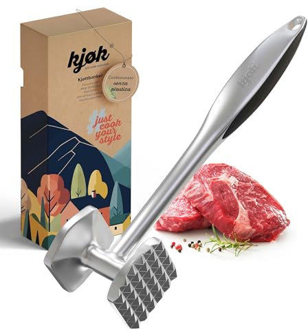 kjøk Premium Attendrisseur de viande en alliage de zinc, chrome mat – Maillet à viande ou marteau à escalope, lave-vaisselle – Marteau à attendrir pour Steak avec emballage cadeau