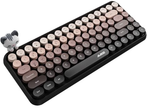 FELiCON Ajazz 308i Kabellose Retro Tastatur, Bluetooth Silent Cute Computer Tastatur mit Runder Punk Tastenkappe, Matte Textur Kompakte 84 Keys, QWERTY, Typewriter Design für PC, Laptop, Mac - Braun