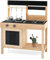 COSTWAY Mud Kitchen, Fir Wood Outdoor Play Kitchen with 2 Removable Sinks, Storage Shelves, 2 Stoves & Kitchenware, Kids Potting Bench for Boys Girls Ages 3+