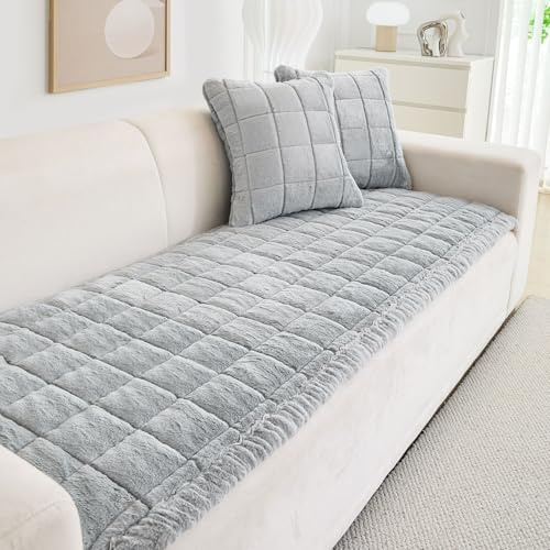 ShowyLive Sofabezug 1/2/3/4 Sitzer Sofabezüge Couch Überzug Sofaschoner rutschfest, Weiche & Dicke Sofa Sitzkissenbezug aus Kunstnerz Samt, Sofaschutz vor Katze/Hund/Haustier (Hellgrau, 70x210cm)